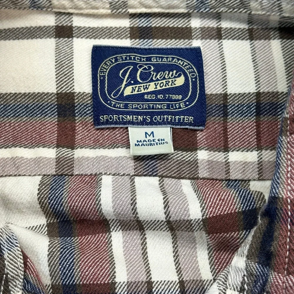 J. Crew Plaid Button Down Shirt Mens Medium Brown Cream Long‎ Sleeve Excellent